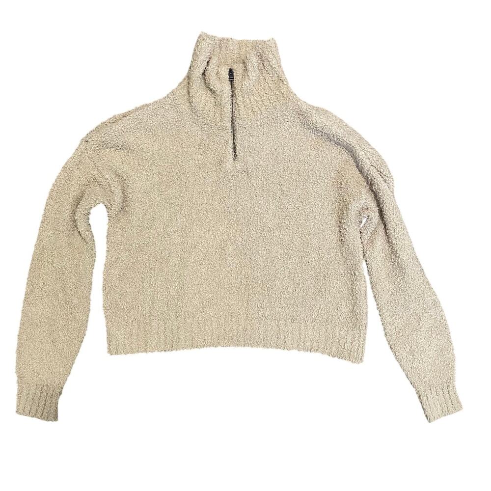 Hollister Sweater Womens Size S Mock Neck 1/4 Zip Beige Plush Cropped Fuzzy NWT*